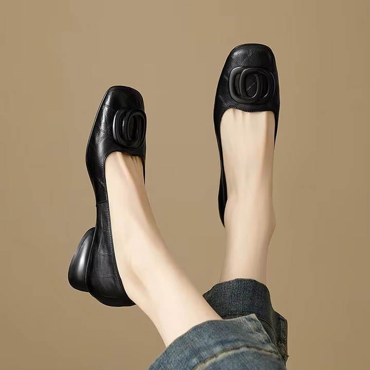 Leather Block Heel Pumps