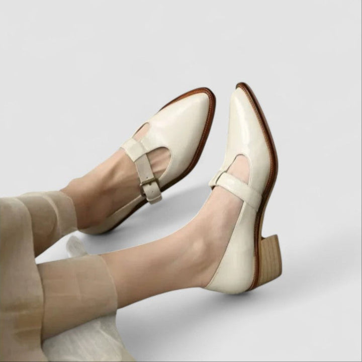 Leather Pointed-Toe Buckle Flats