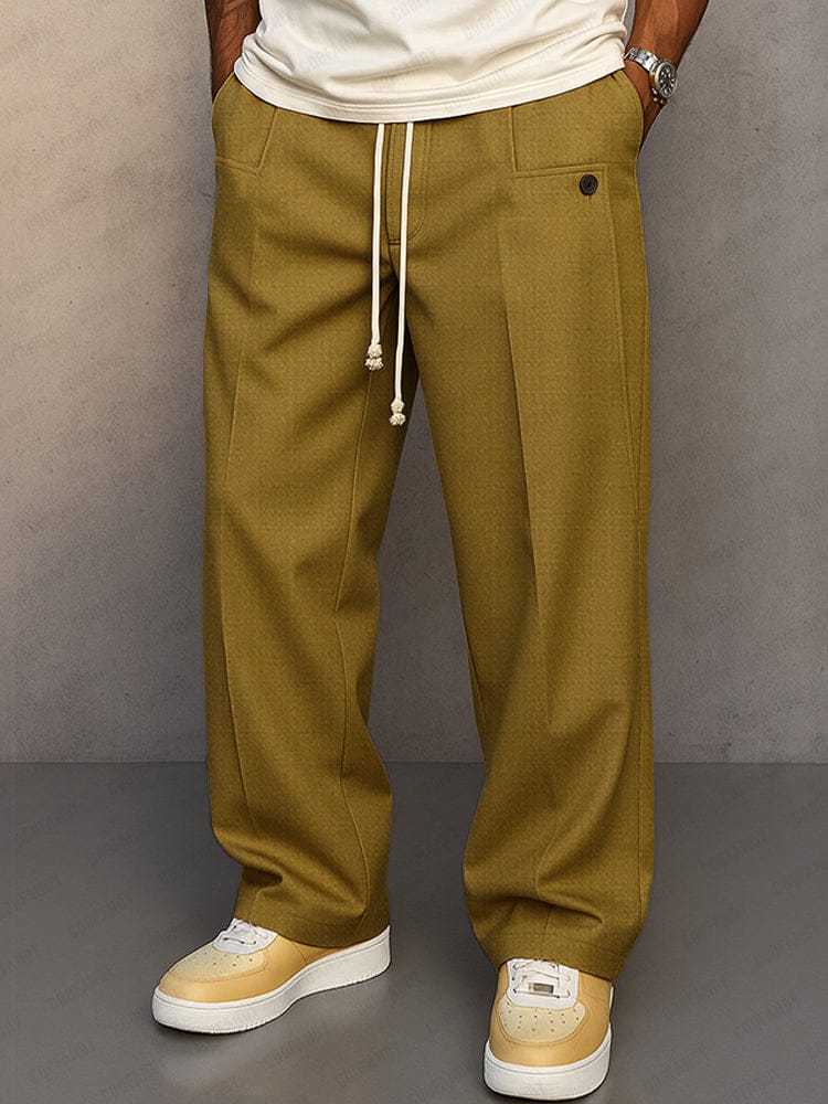 Drawstring Wide-Leg Cotton Trousers