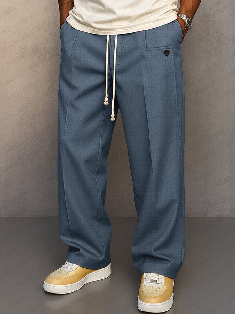 Drawstring Wide-Leg Cotton Trousers