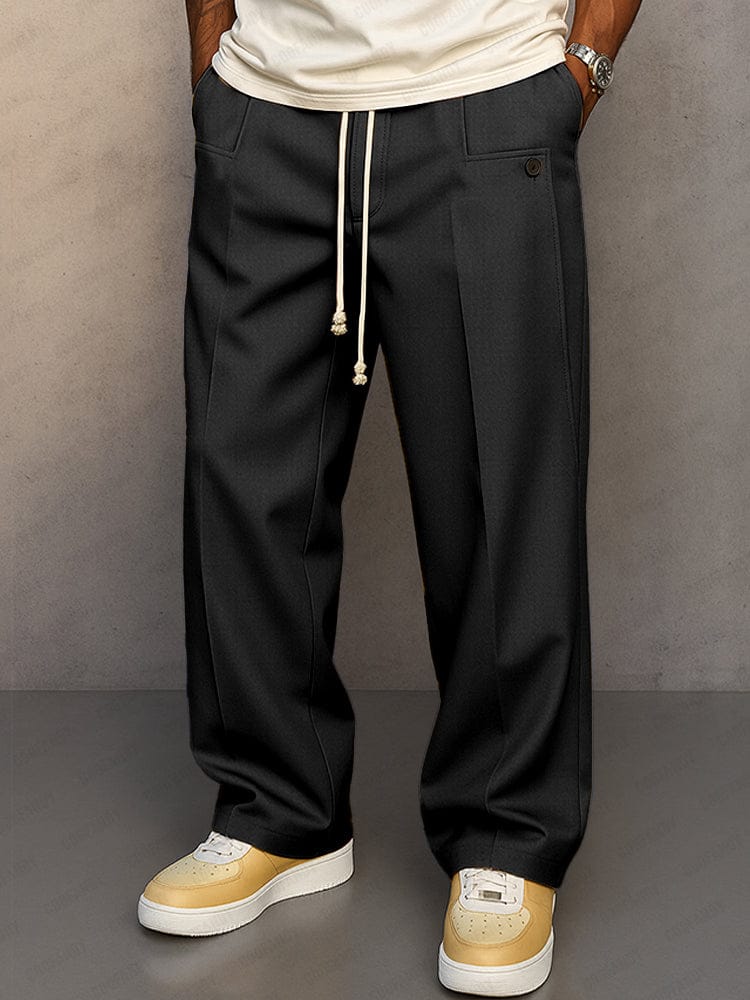 Drawstring Wide-Leg Cotton Trousers