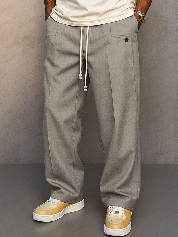 Drawstring Wide-Leg Cotton Trousers