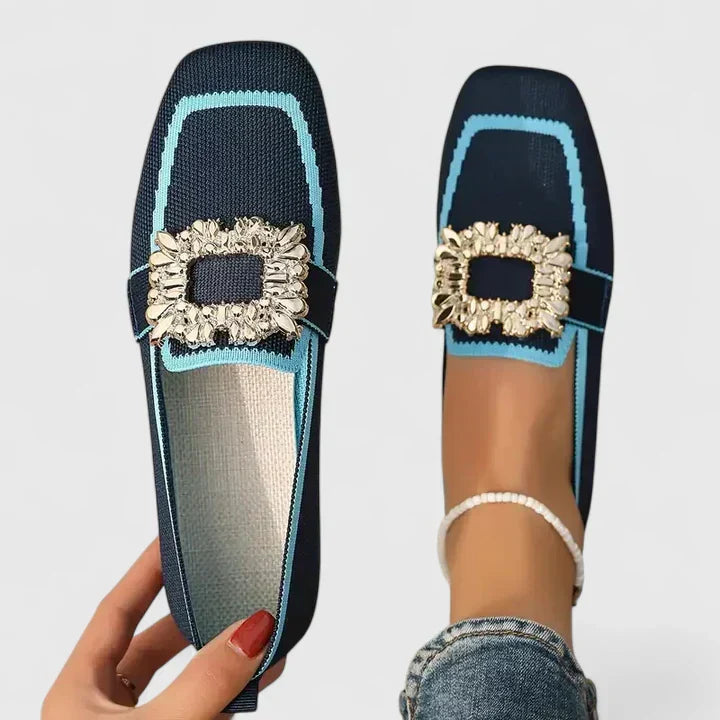 Gold-Buckle Square-Toe Flats