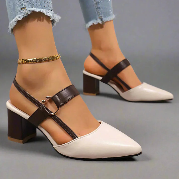 Leather Ring-Strap Slingback Heels