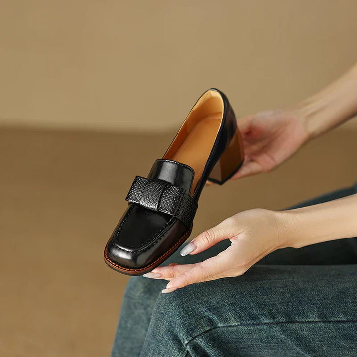 Synthetic Leather Square-Toe Knot Loafers