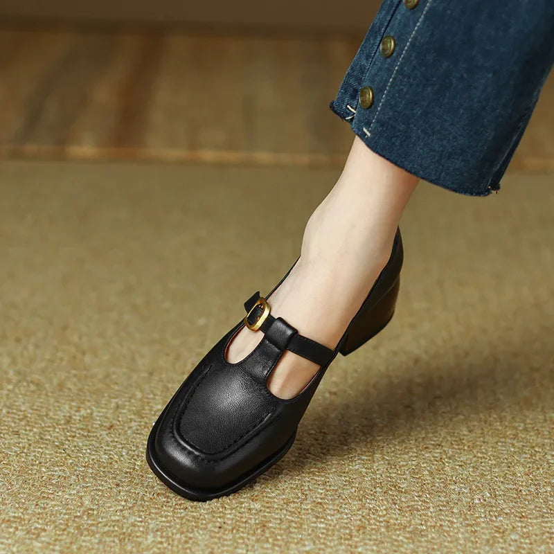 Leather T-Strap Shoes
