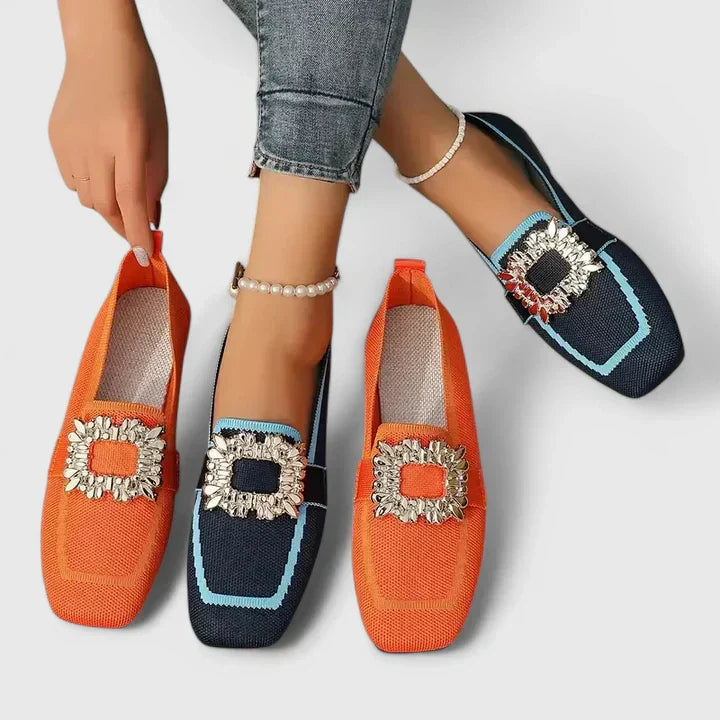 Gold-Buckle Square-Toe Flats