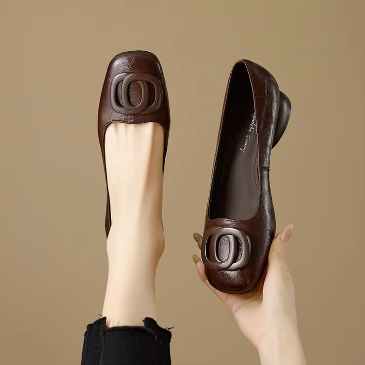 Leather Block Heel Pumps