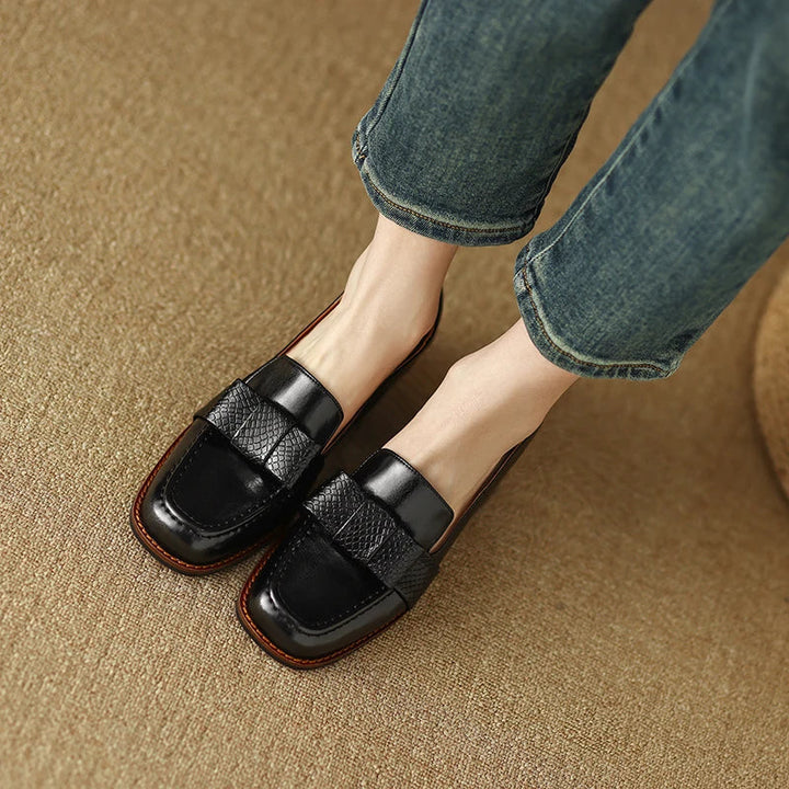 Synthetic Leather Square-Toe Knot Loafers