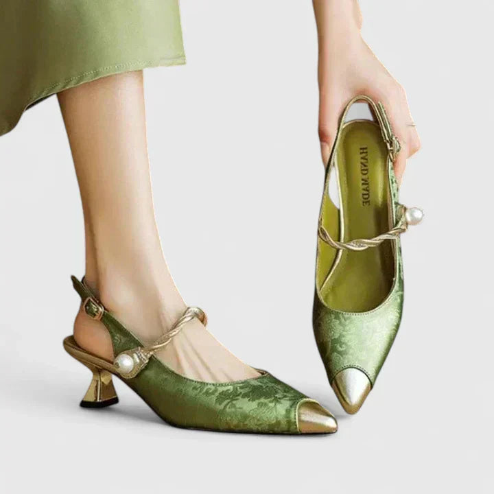 Pearl-Embellished Jacquard Kitten-Heel Loafers