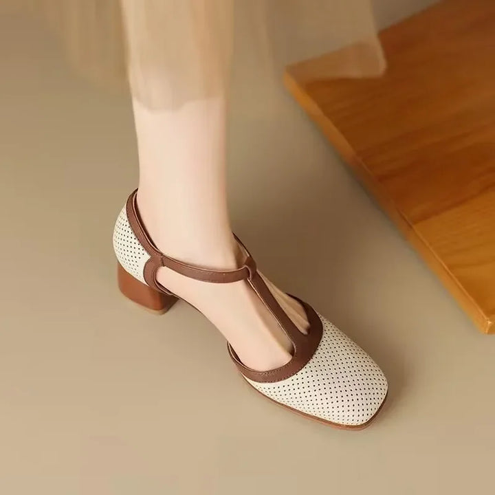Mid-Heel Leather Court Shoes