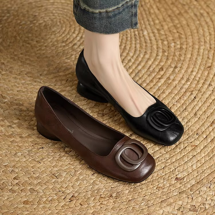 Leather Block Heel Pumps
