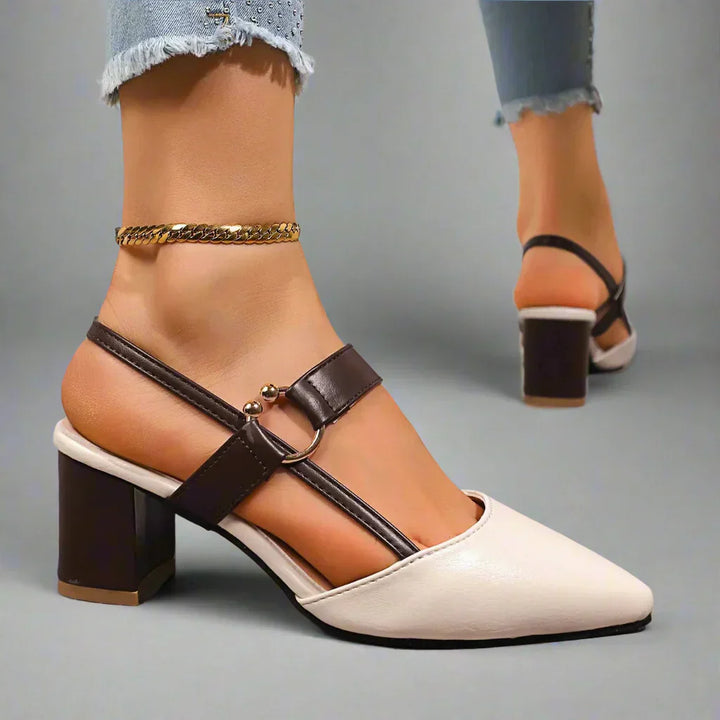 Leather Ring-Strap Slingback Heels
