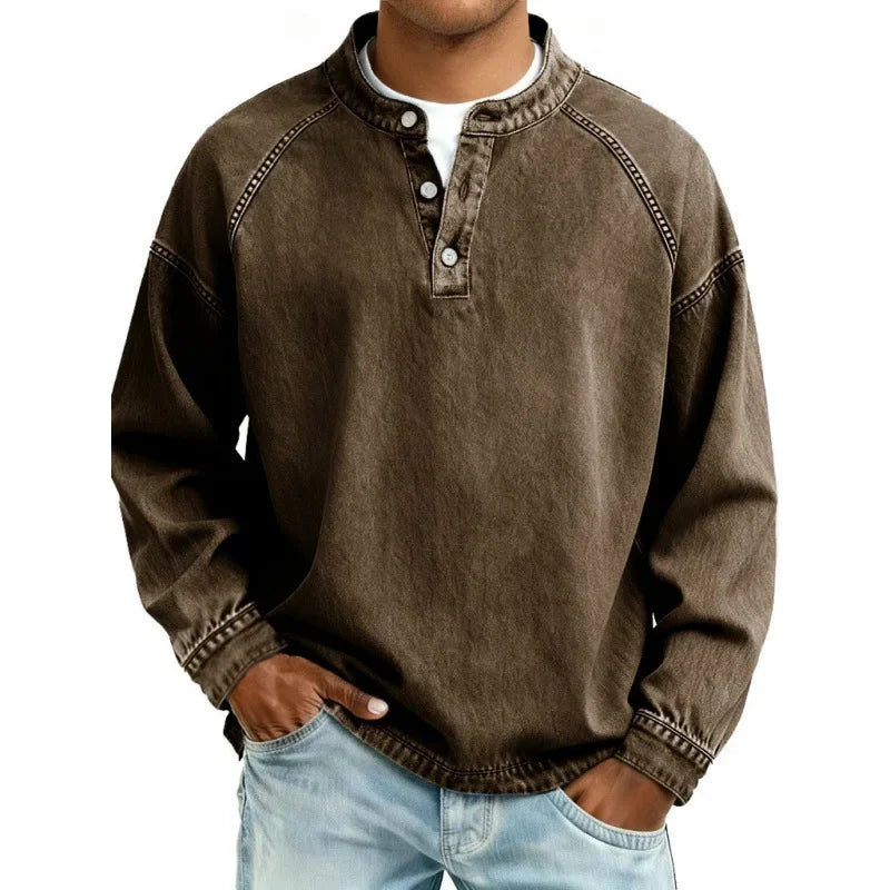 Denim-Look Henley Shirt