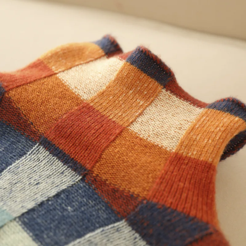 Checked Cashmere Mock-Neck Jumper