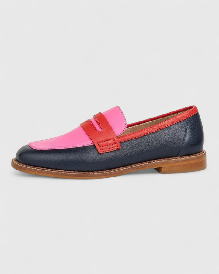 Peony Pink and Navy Round-Toe Loafers