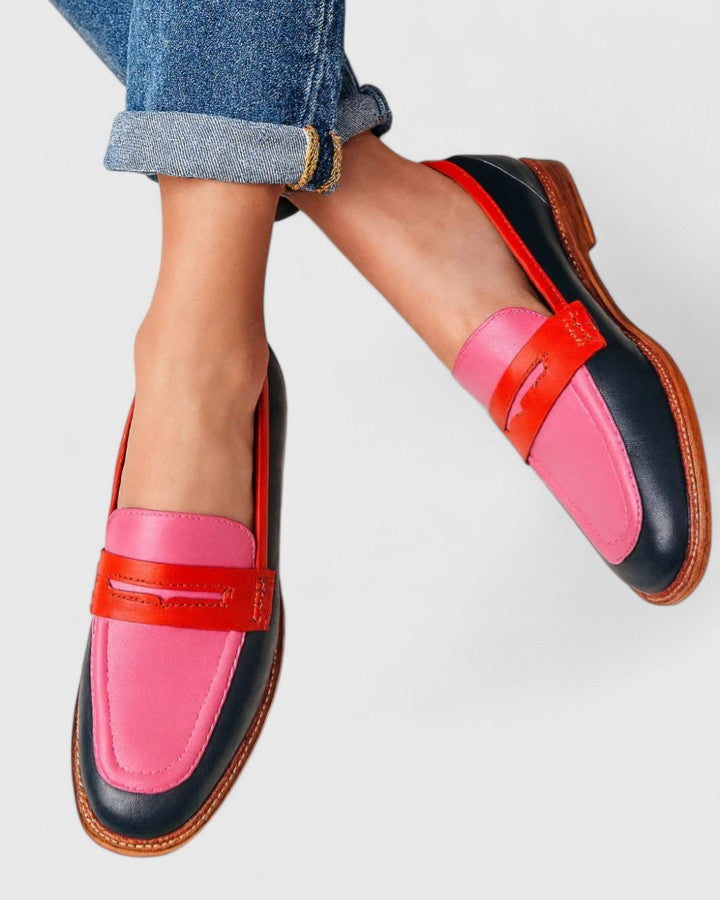 Peony Pink and Navy Round-Toe Loafers