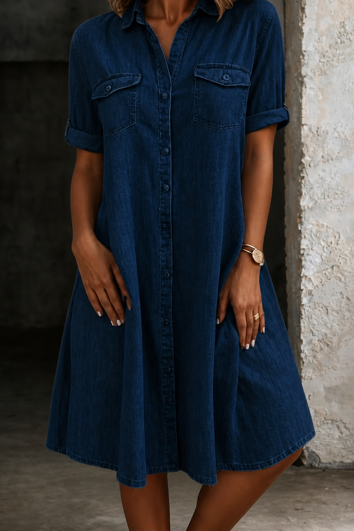Casual Denim Style Midi Dress