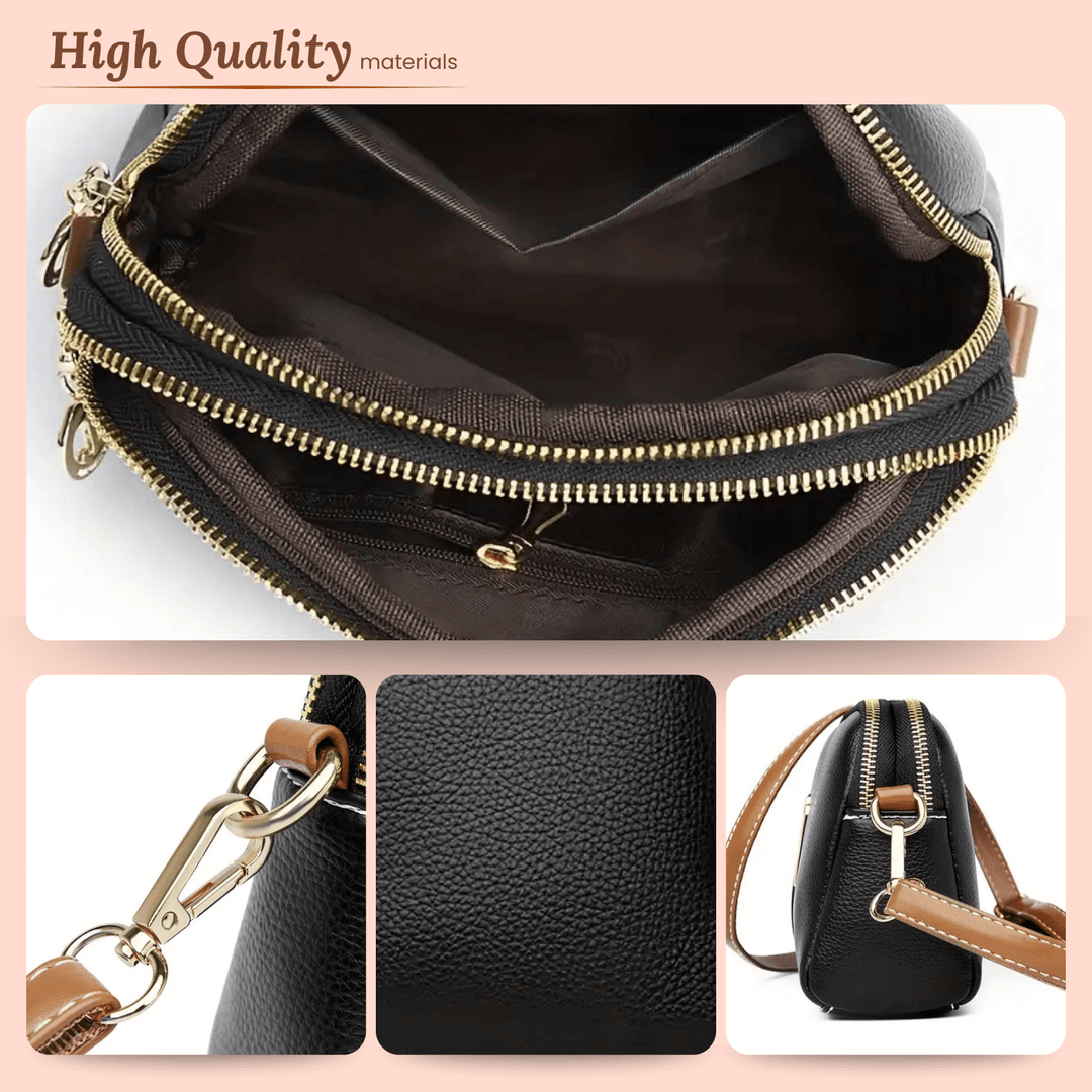 Double-Zip Leather Crossbody Bag