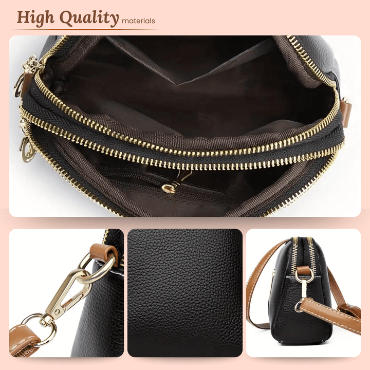 Double-Zip Leather Crossbody Bag