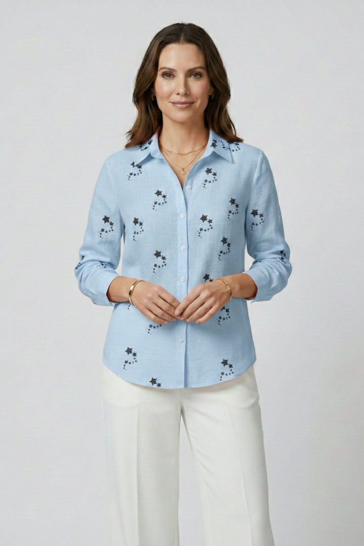 Women Blouse with Floral Pattern and Long Sleeves