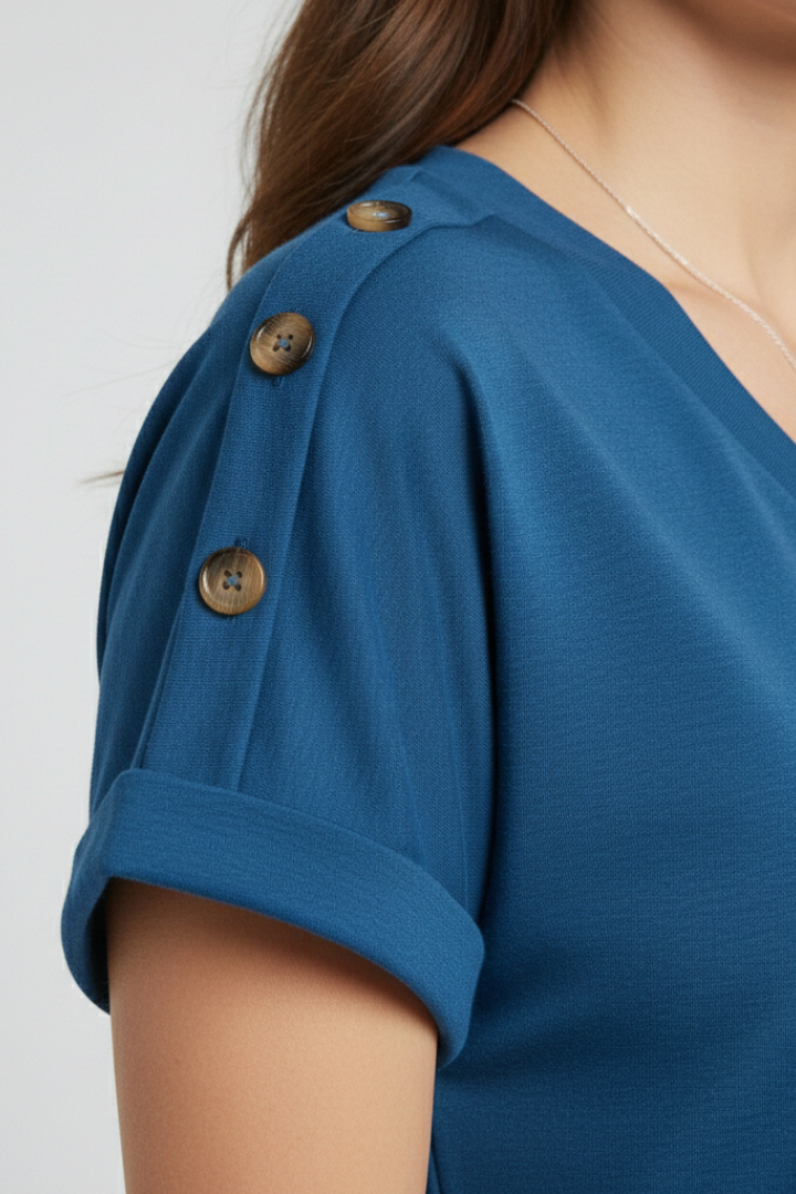 Women T-Shirt with V Neckline and Rolled Sleeves