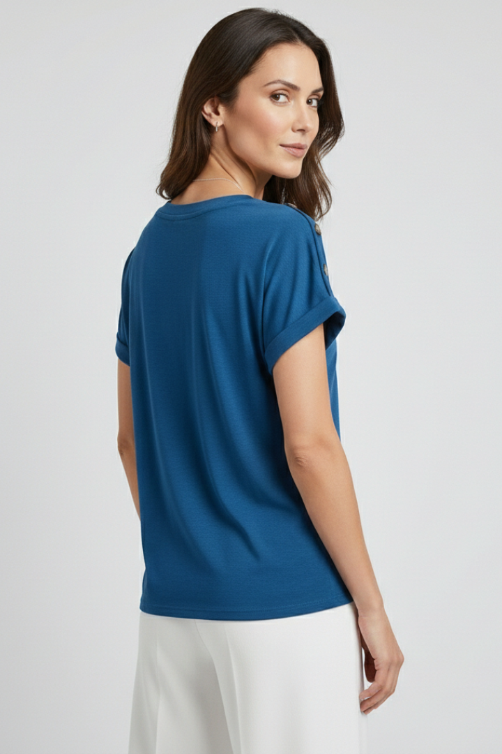 Women T-Shirt with V Neckline and Rolled Sleeves
