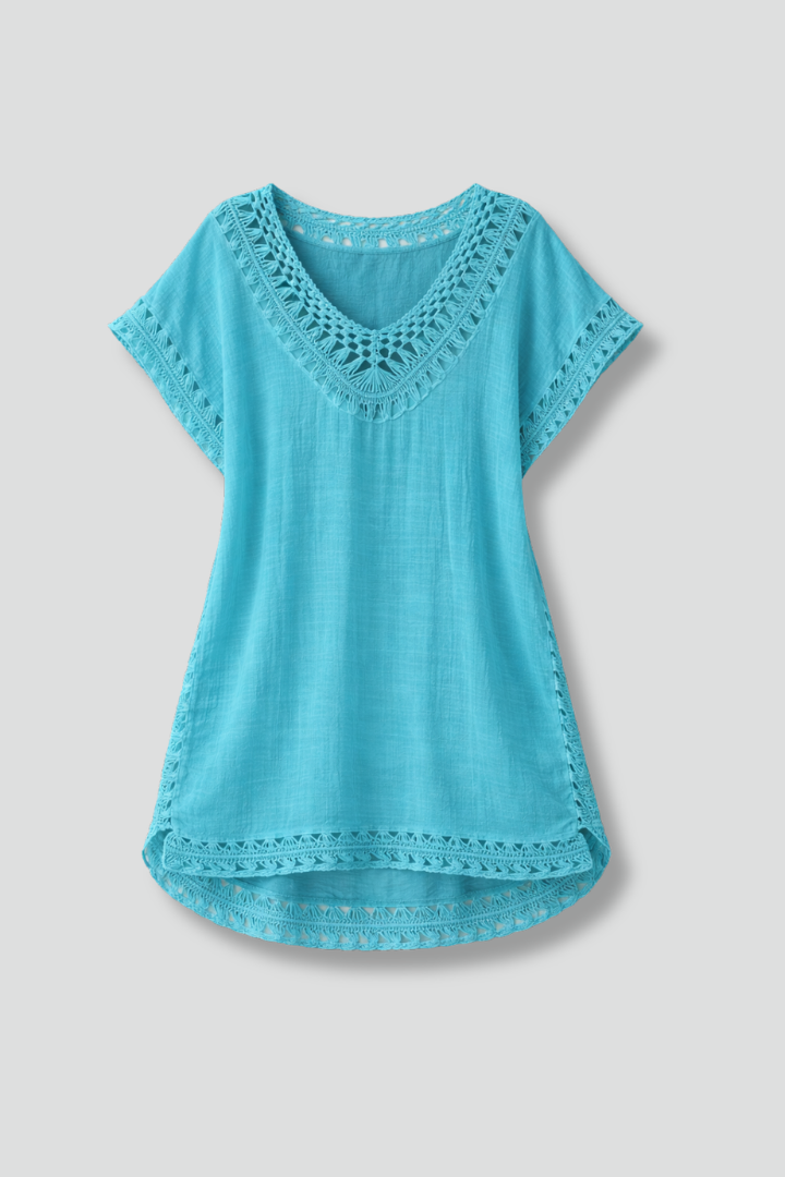 Women’s Beach Dress with V-Neck and Short Sleeves