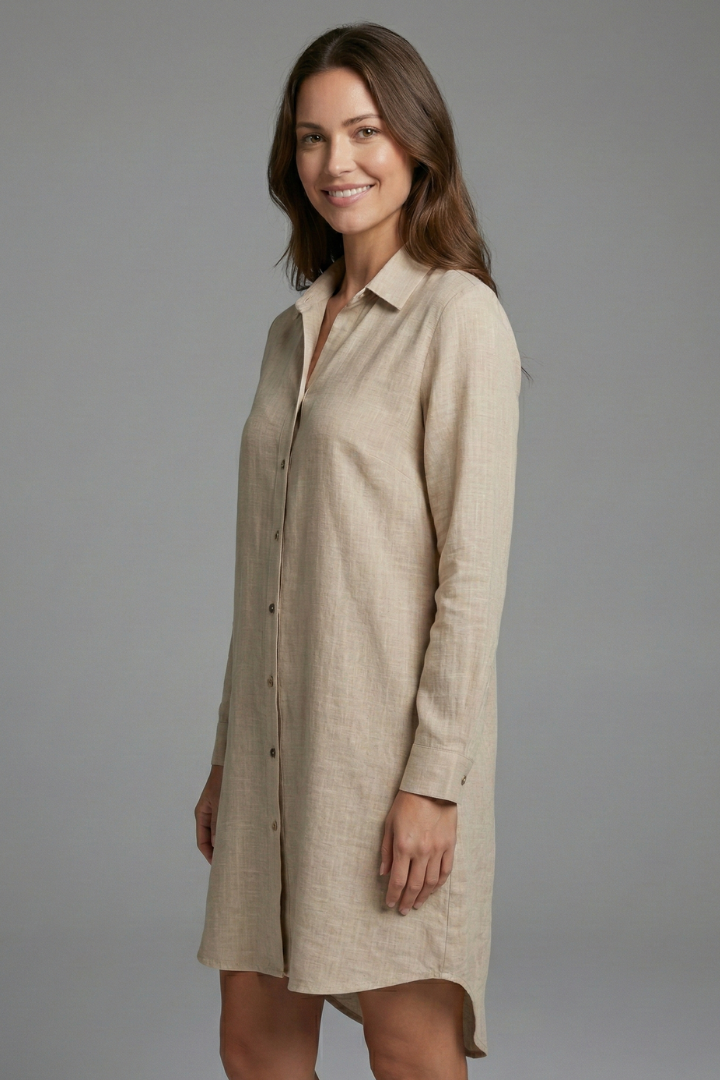 Women’s Beach Shirt Dress with Collar and Button Fastening