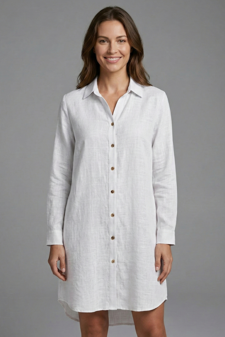 Women’s Beach Shirt Dress with Collar and Button Fastening