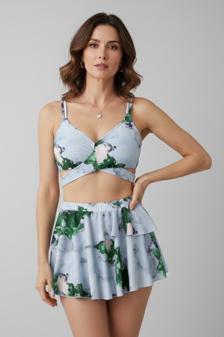 Women’s Bikini Set with Wrap Top and Flared Skirt
