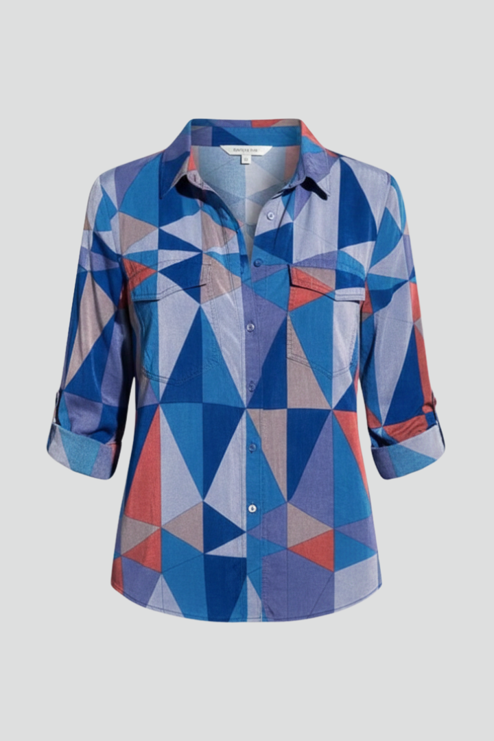 Women’s Blouse with Button Closure and Geometric Print