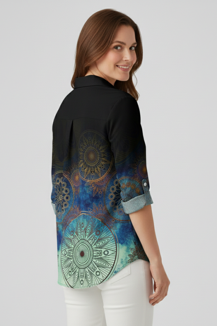 Women’s Blouse with Button Closure and Mandala Print