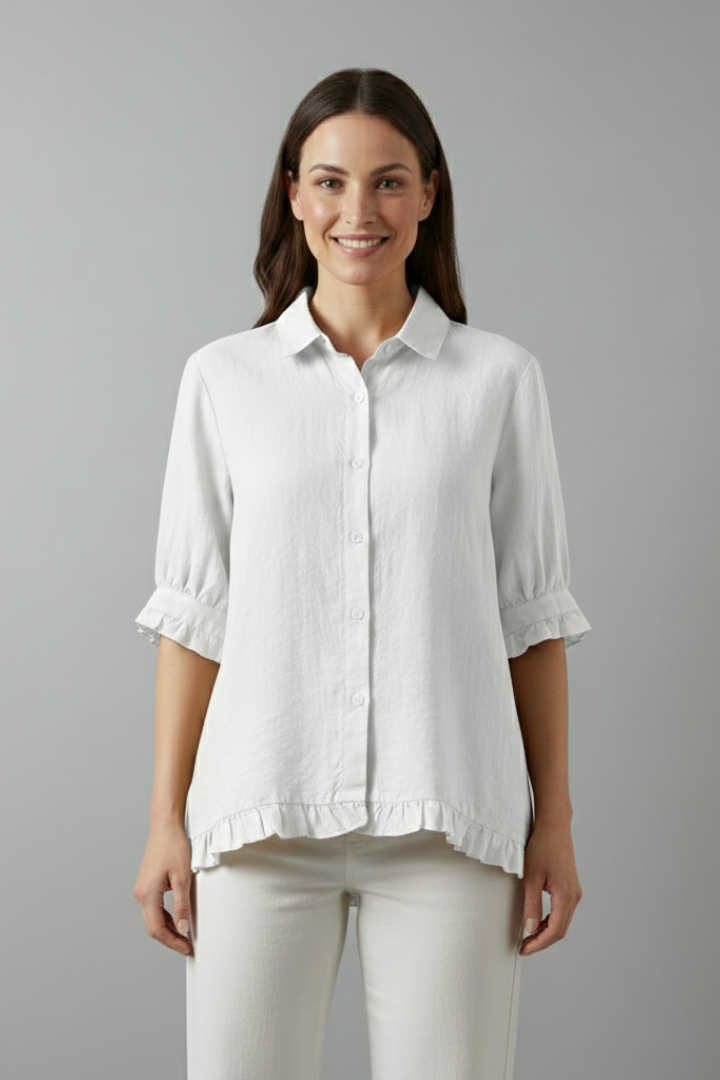 Women’s Blouse with Button Closure and Ruffle Hem