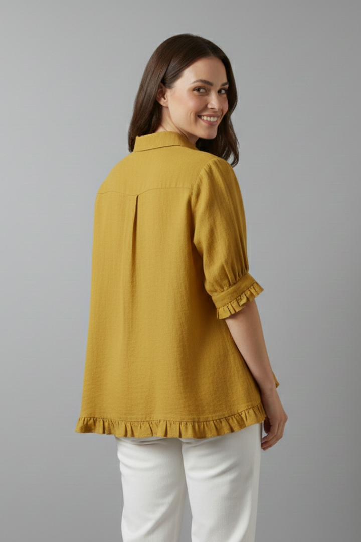 Women’s Blouse with Button Closure and Ruffle Hem