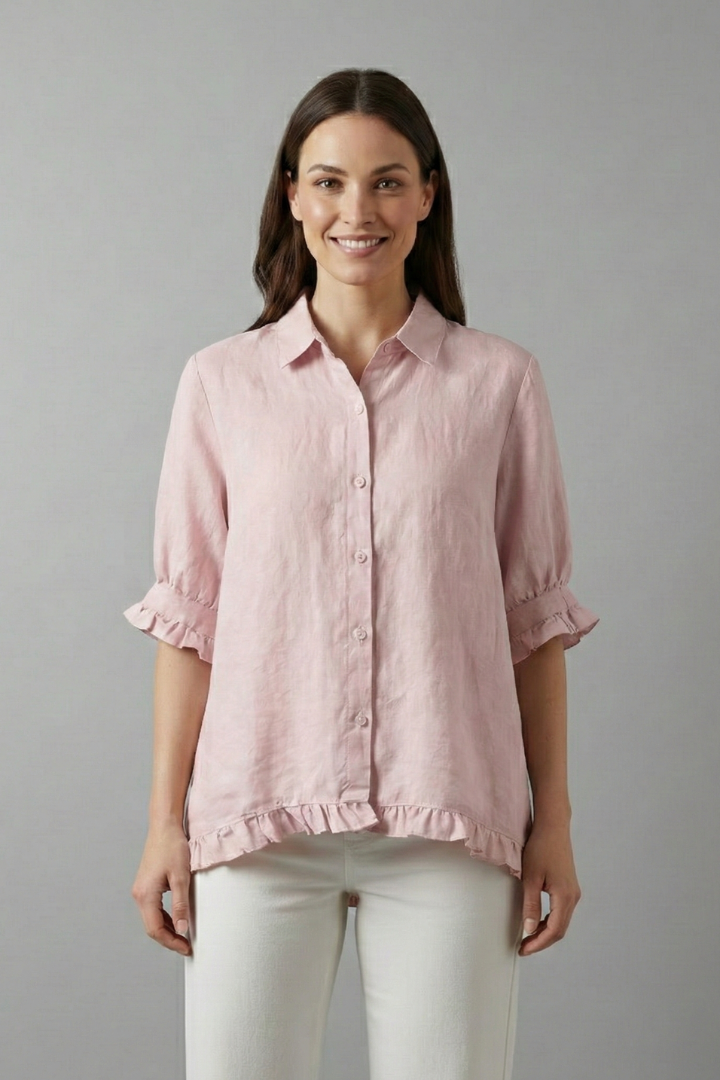 Women’s Blouse with Button Closure and Ruffle Hem