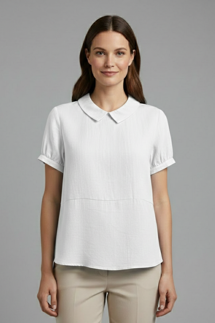 Women’s Blouse with Collared Neckline and Short Sleeves