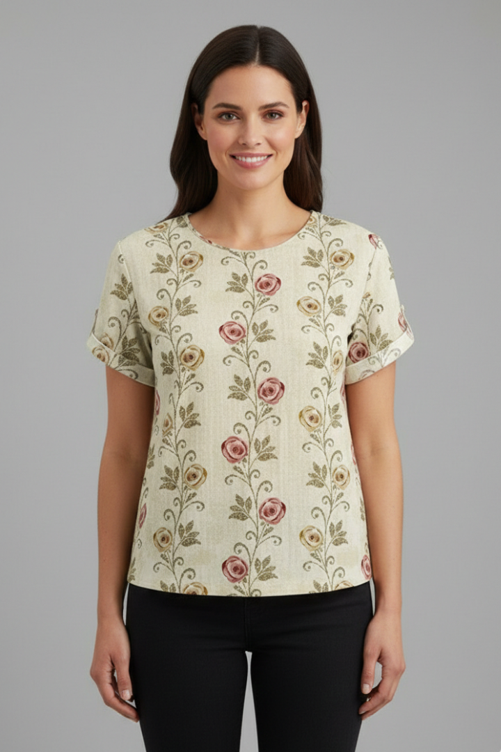 Women’s Blouse with Collared Neckline and Short Sleeves