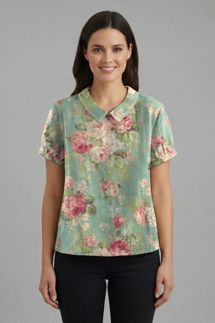 Women’s Blouse with Collared Neckline and Short Sleeves
