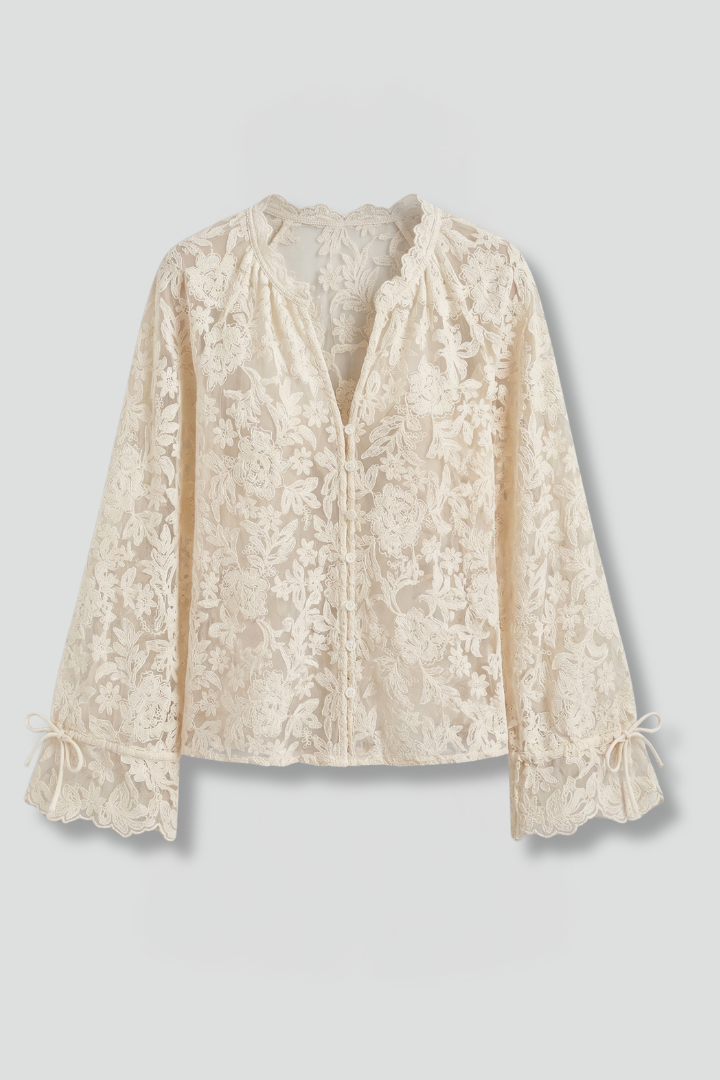 Women’s Blouse with Lace Surface and Flared Sleeves