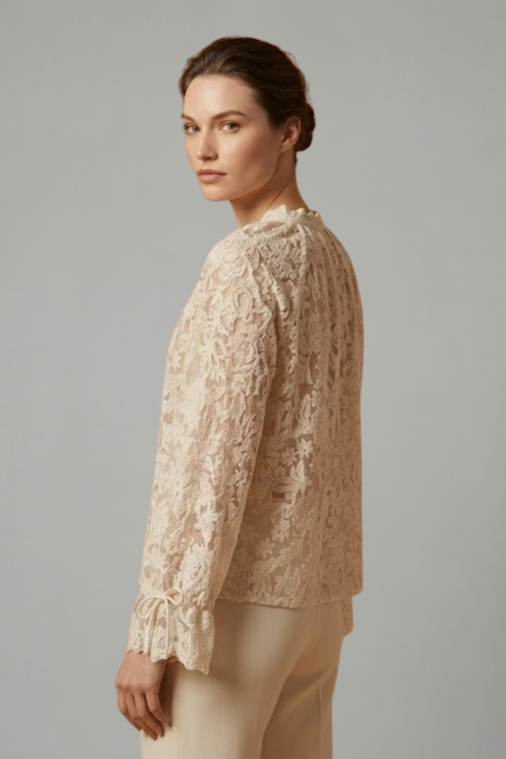 Women’s Blouse with Lace Surface and Flared Sleeves