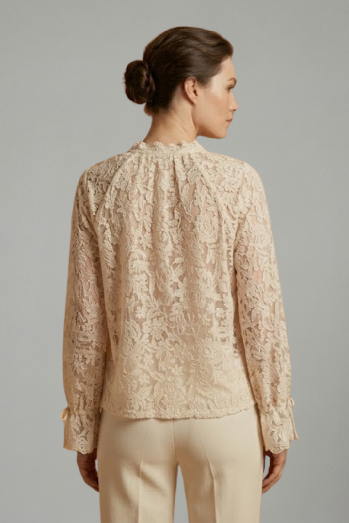 Women’s Blouse with Lace Surface and Flared Sleeves
