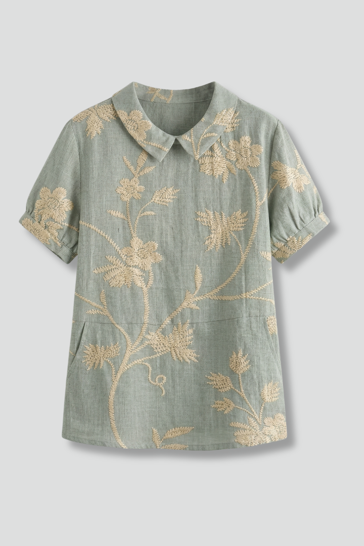 Women’s Blouse with Notch Neck and Floral Print