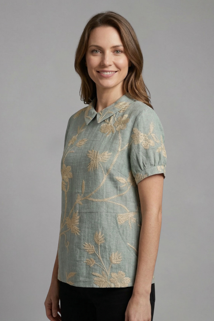 Women’s Blouse with Notch Neck and Floral Print