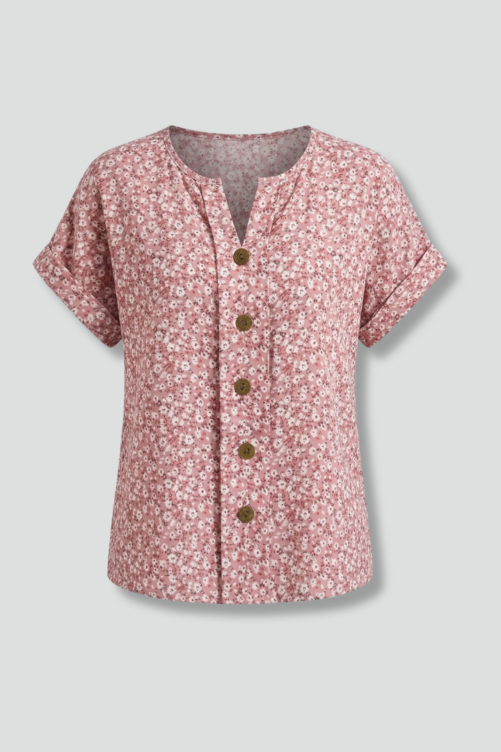 Women’s Blouse with Round Neck and Button Front
