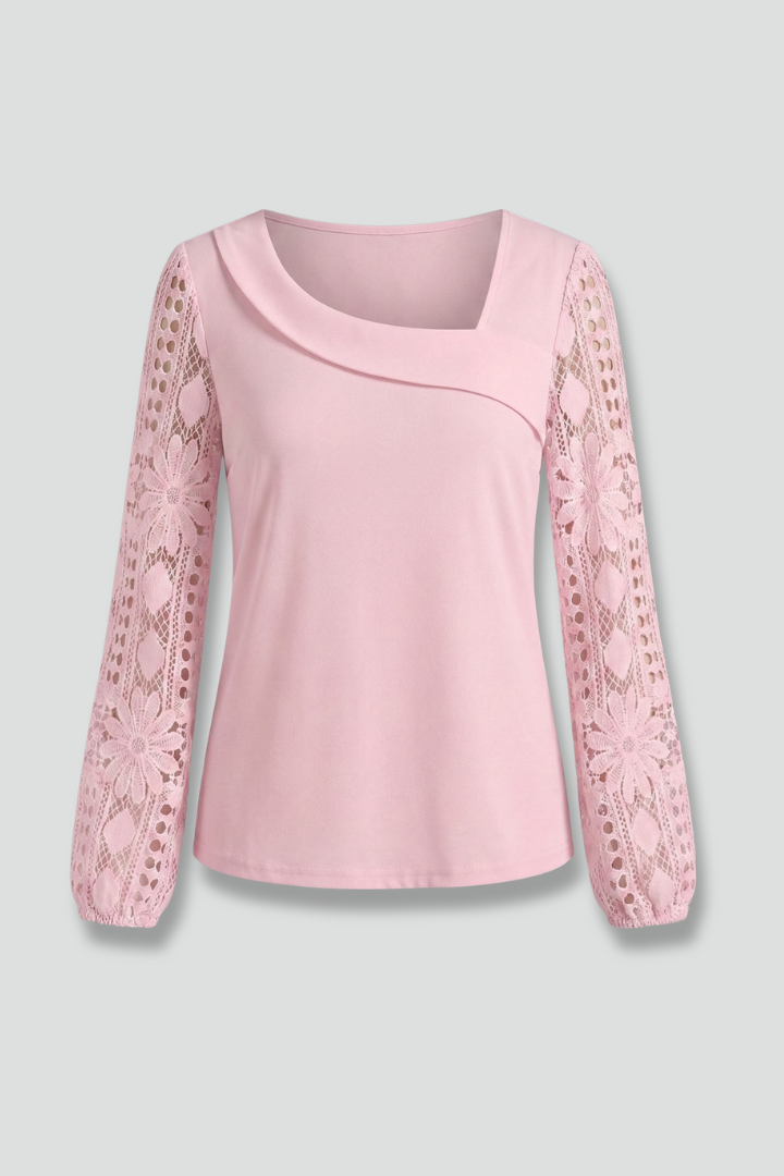Women’s Blouse with Round Neck and Lace Sleeves