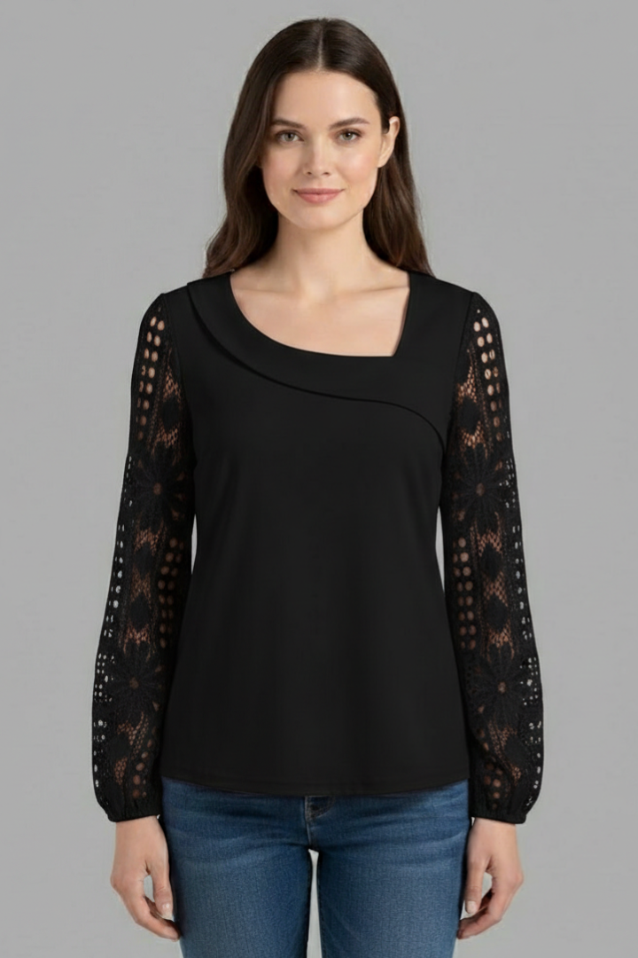 Women’s Blouse with Round Neck and Lace Sleeves