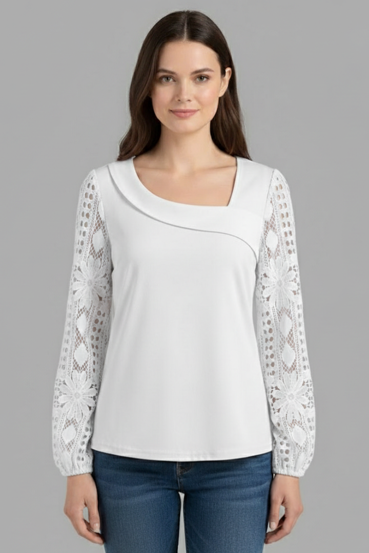 Women’s Blouse with Round Neck and Lace Sleeves