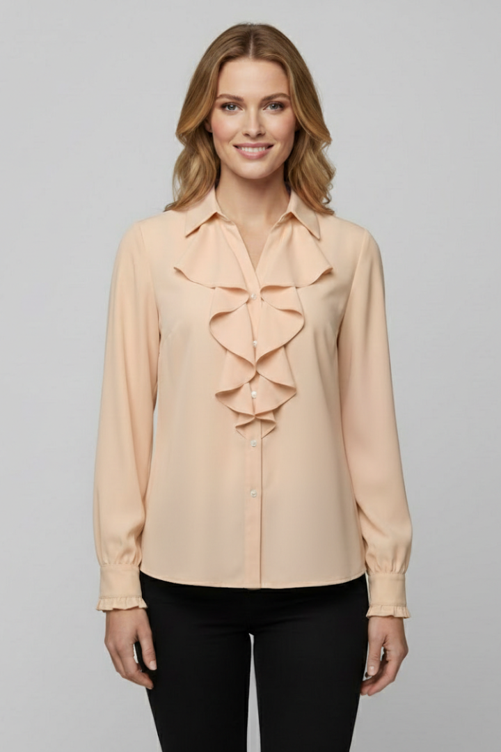 Women’s Blouse with Ruffle Front and Long Sleeves