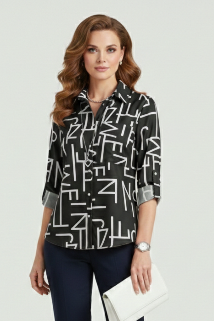 Women’s Blouse with Turn-Down Collar and Roll-Up Sleeves